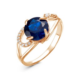 Позолоченное кольцо с фианитом синего цвета 053 - п